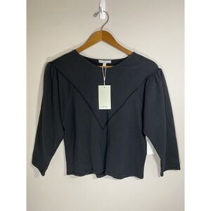 Joie‎ Marisa Sweatshirt NWT Womens XSMALL Black V Design Ruched Sleeve Sweater